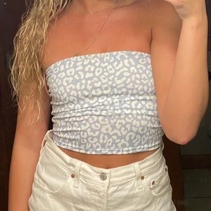 Blue and white animal print tube top